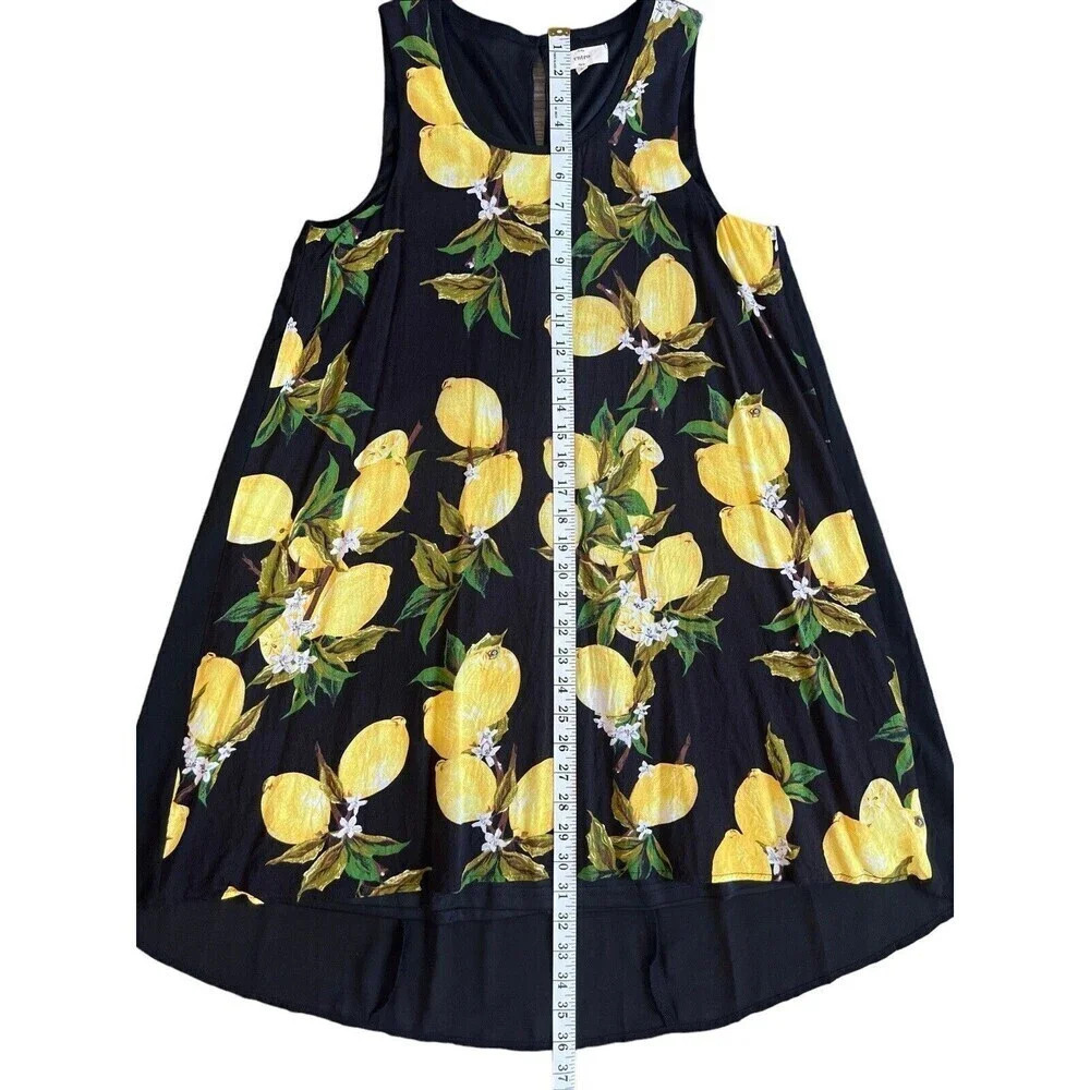 Entro Sleeveless Flowy Black Mini Shift Dress Yellow Lemon Print Size Small - Picture 4 of 6